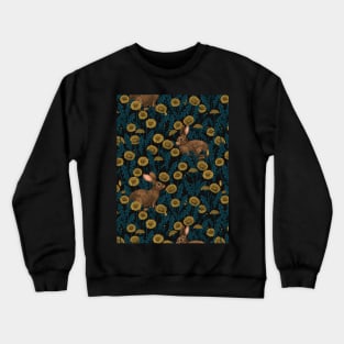 Rabbits and dandelions, yellow, brown and blue Crewneck Sweatshirt